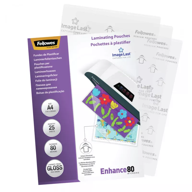 Fellowes ImageLast A4 80 mikronų laminavimo maišeliai – 25 vnt., blizgūs, skaidrūs, A4, 0,08 mm, 210 mm, 1 mm