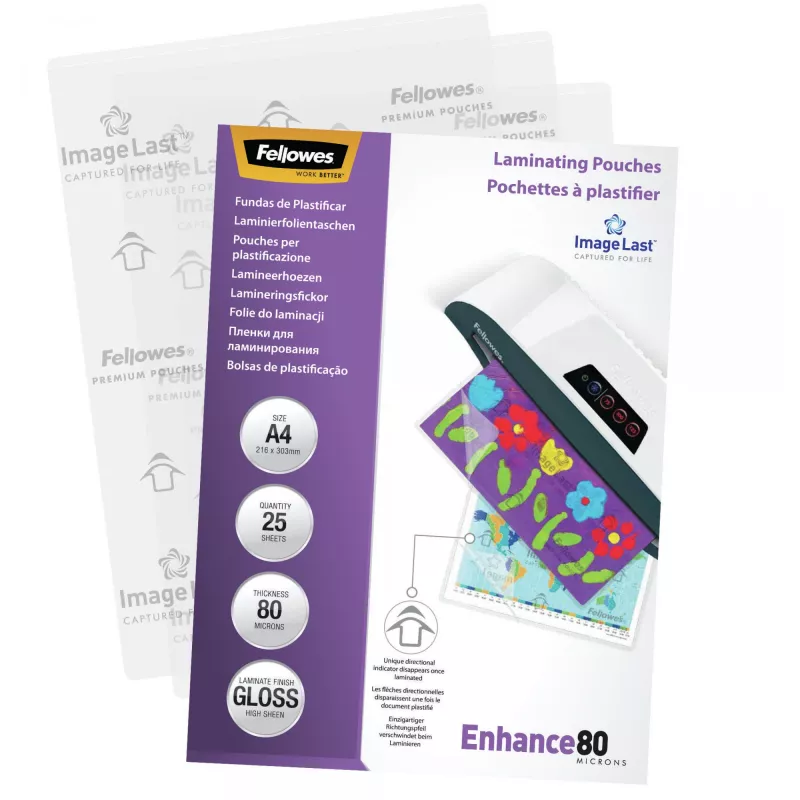 Fellowes ImageLast A4 80 mikronų laminavimo maišeliai – 25 vnt., blizgūs, skaidrūs, A4, 0,08 mm, 210 mm, 1 mm
