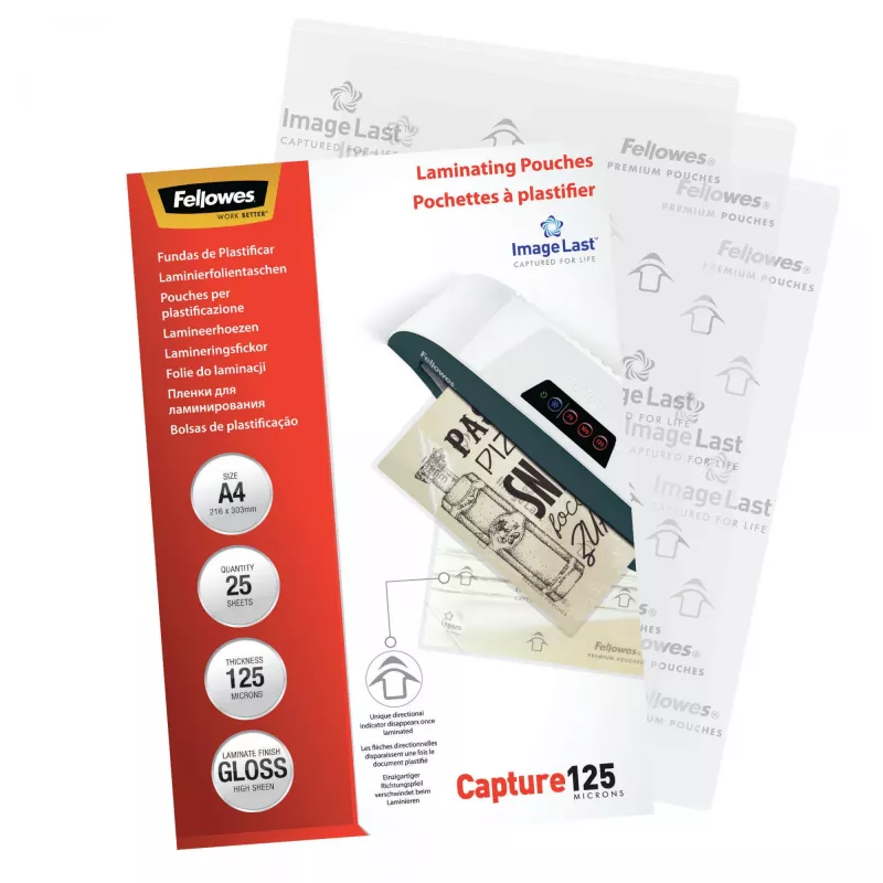 Fellowes ImageLast A4 125 Micron laminavimo maišeliai - 25 vnt., blizgūs, skaidrūs, A4, 0,125 mm, 310 mm, 214 mm