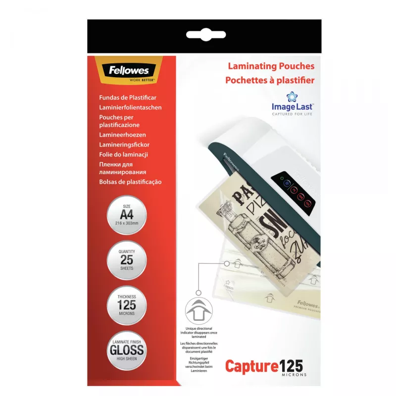 Fellowes ImageLast A4 125 Micron laminavimo maišeliai - 25 vnt., blizgūs, skaidrūs, A4, 0,125 mm, 310 mm, 214 mm