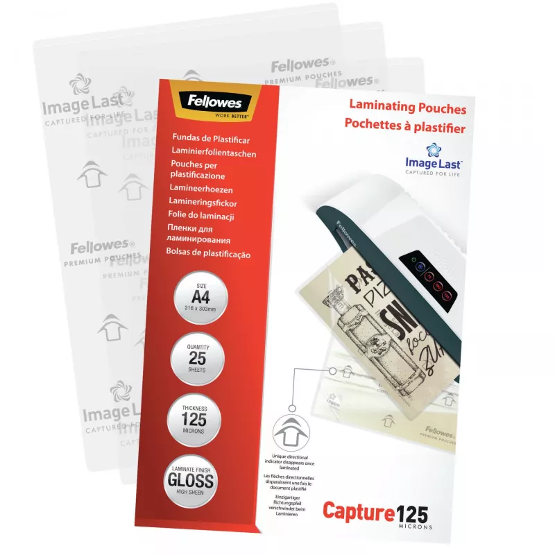Fellowes ImageLast A4 125 Micron laminavimo maišeliai - 25 vnt., blizgūs, skaidrūs, A4, 0,125 mm, 310 mm, 214 mm