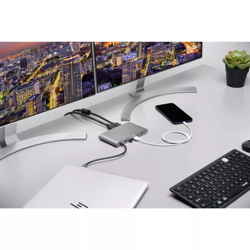 Kensington UH1440P USB-C 5Gbps dvigubas vaizdo belaidis mobilus dokas – 85W galios perdavimas – DP/HDMI/VGA