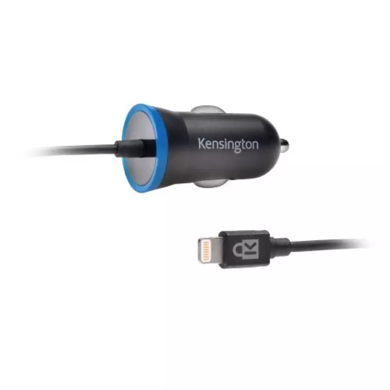 Automobilinis įkroviklis Kensington PowerBolt™ 2.4 Car Charger — juodas, su integruotu Lightning kabeliu, 1 m