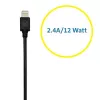 Automobilinis įkroviklis Kensington PowerBolt™ 2.4 Car Charger — juodas, su integruotu Lightning kabeliu, 1 m