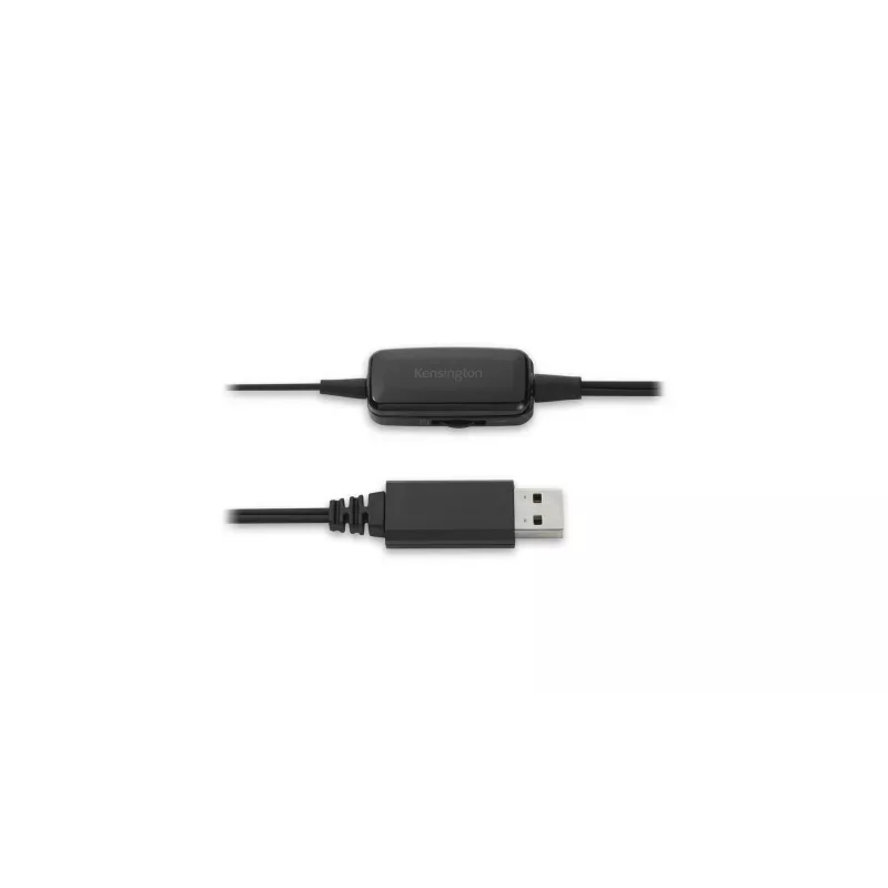 Kensington USB Mono ausinės su integruotu mikrofonu ir valdymu ant laido, laidinės, biurui/skambučių centrui, juodos