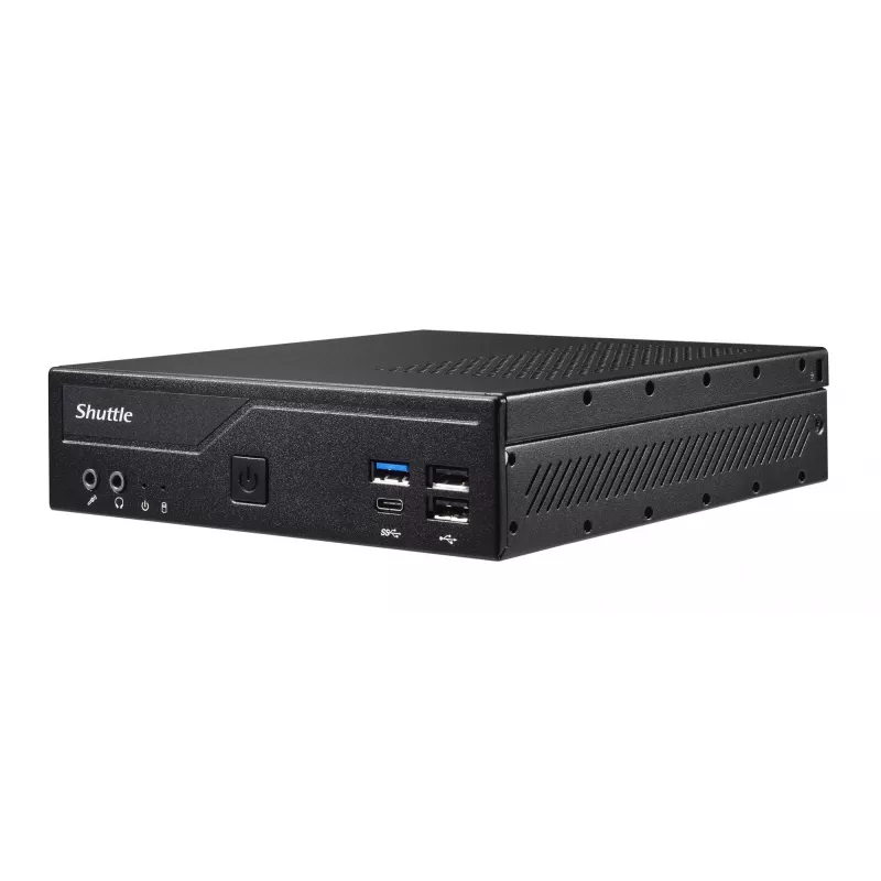 Shuttle Slim PC DH610, LGA1700, 1x HDMI, 2x DP, 1x 2,5 colio, 2x M.2, 2x LAN (Intel 1G + 2,5G), 2x COM, 24/7 darbui, su VESA laikikliu