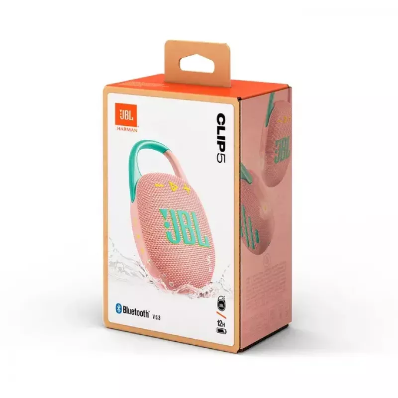 JBL Clip 5 nešiojamas Bluetooth garsiakalbis, rožinis