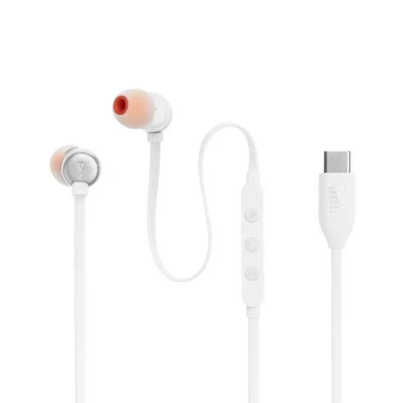 JBL Tune 310C ausinės su laidas, į ausis, skambučiams/muzikai, USB Type-C, baltos