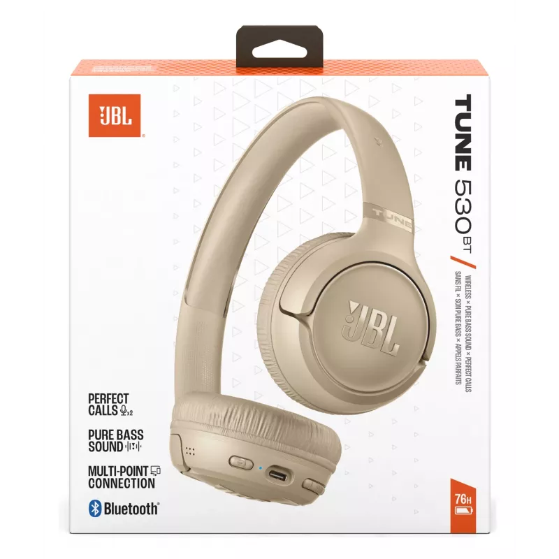 JBL Tune 530BT Belaidės ausinės ant galvos, Bluetooth 6.0, USB Type-C, smėlio spalvos