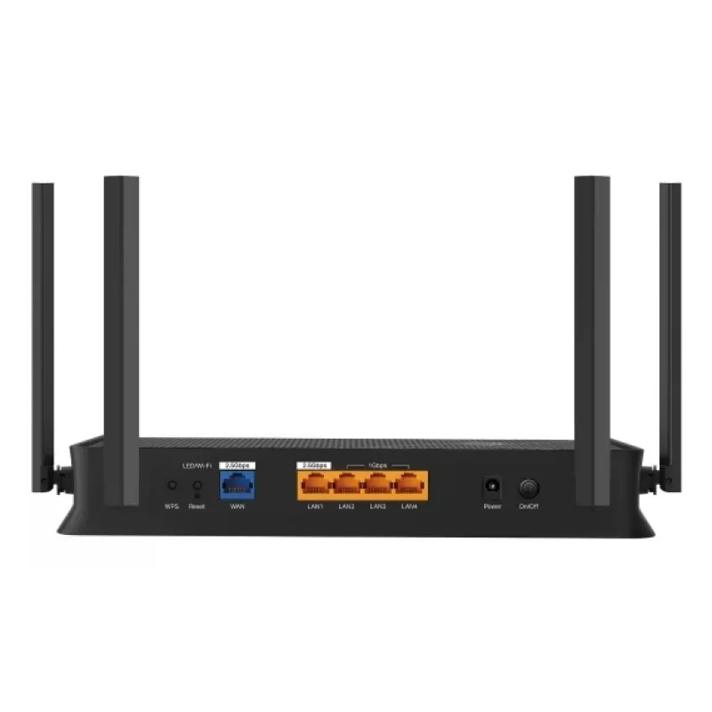 Stalinis maršrutizatorius TP-Link EB210 Pro — Dviejų juostų 2,4/5 GHz, Wi‑Fi 7 (802.11be), 2,5 Gigabit Ethernet, 5 LAN prievadai, USB, Juoda