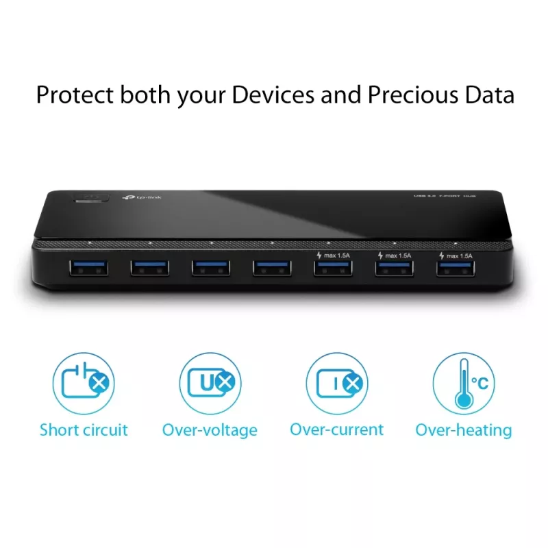 TP-Link UH700 USB 3.2 Gen 1 (3.1 Gen 1) 7 prievadų USB mazgas, Micro-B, 5000 Mbit/s, juoda