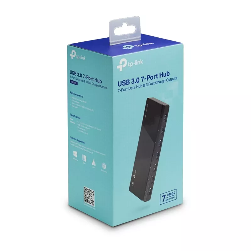 TP-Link UH700 USB 3.2 Gen 1 (3.1 Gen 1) 7 prievadų USB mazgas, Micro-B, 5000 Mbit/s, juoda