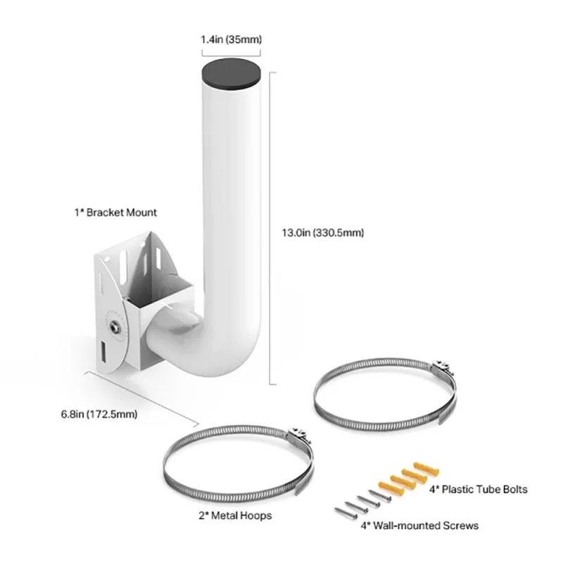 TP-Link Omada lauko prieigos taško tvirtinimo rinkinys prie stulpo/sienos, WLAN prieigos taško laikiklis, baltas, nerūdijantis plienas, 400 g, 1 vnt.