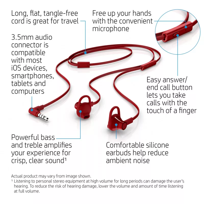 HP Earbuds Black ausinės 150, laidinės, skambučiams/muzikai, 20–20000 Hz, 15 g, juodos