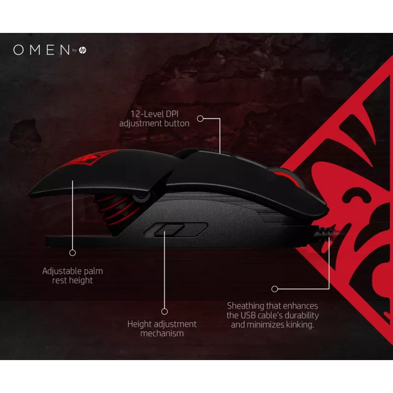 HP OMEN Reactor pelė, dešinė ranka, optinė, USB-A, 16000 DPI, 0.2 ms, juoda