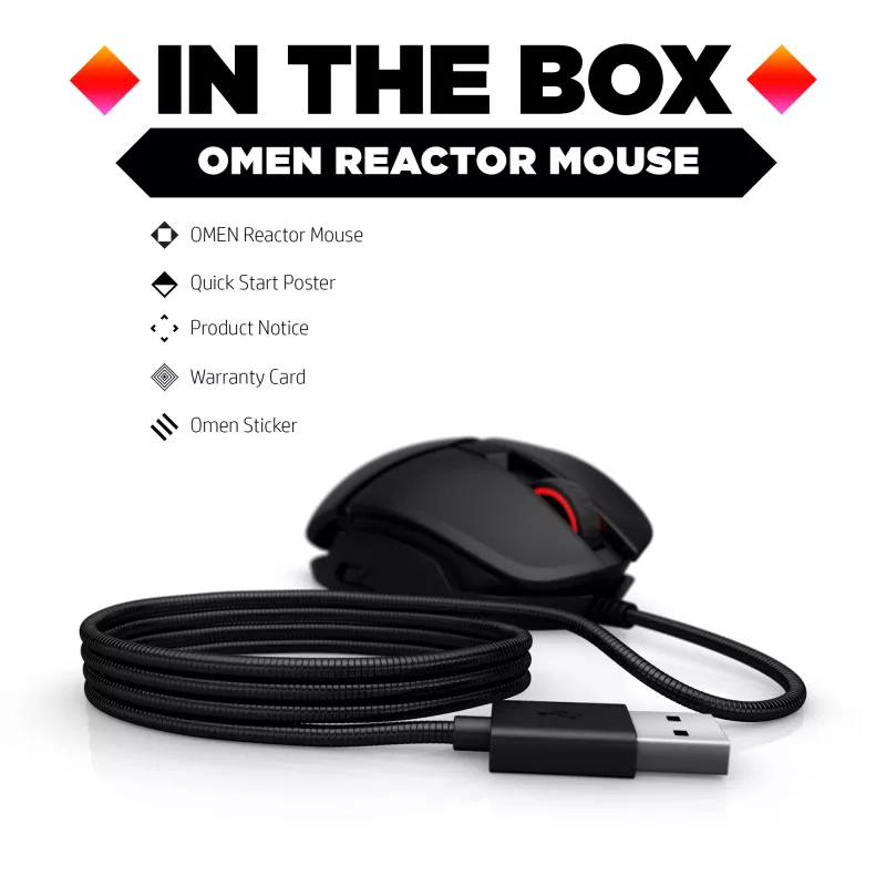 HP OMEN Reactor pelė, dešinė ranka, optinė, USB-A, 16000 DPI, 0.2 ms, juoda