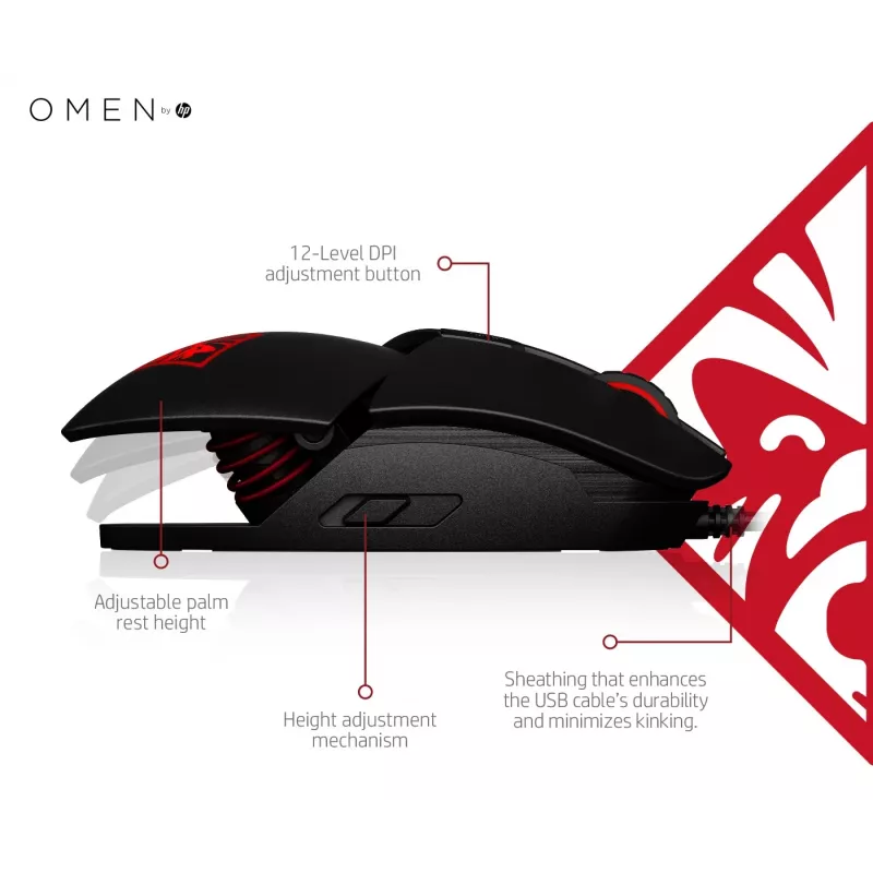HP OMEN Reactor pelė, dešinė ranka, optinė, USB-A, 16000 DPI, 0.2 ms, juoda