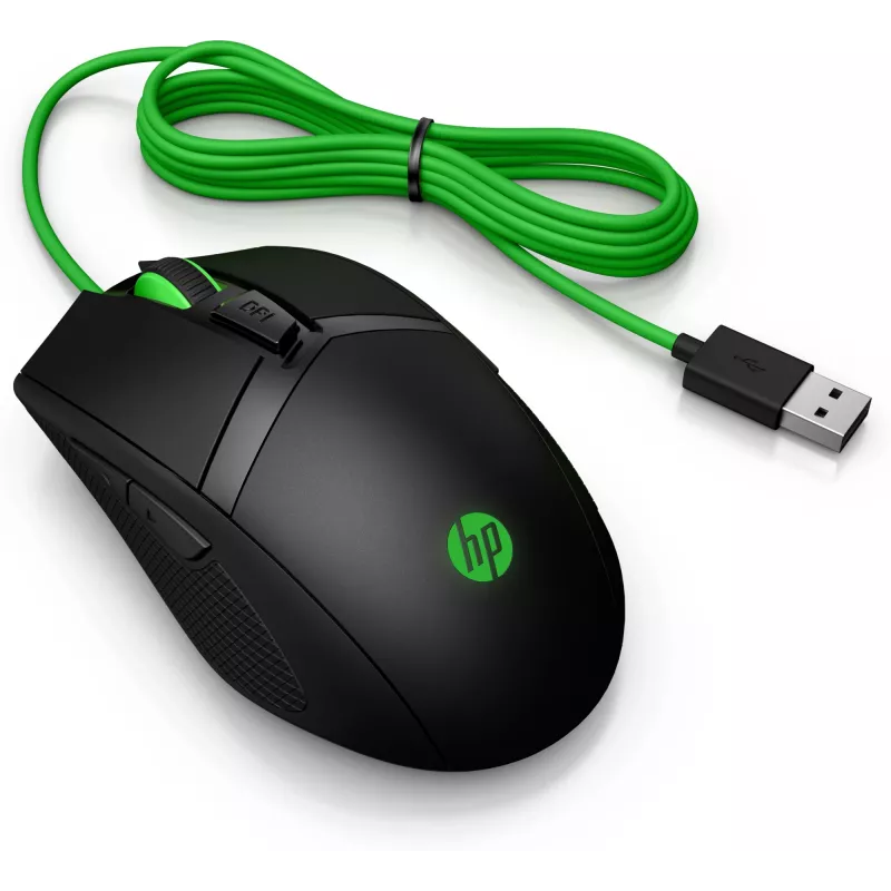 HP Pavilion Gaming Mouse 300, ambidekstrinė, optinė, USB-A, 5000 DPI, juoda, žalia