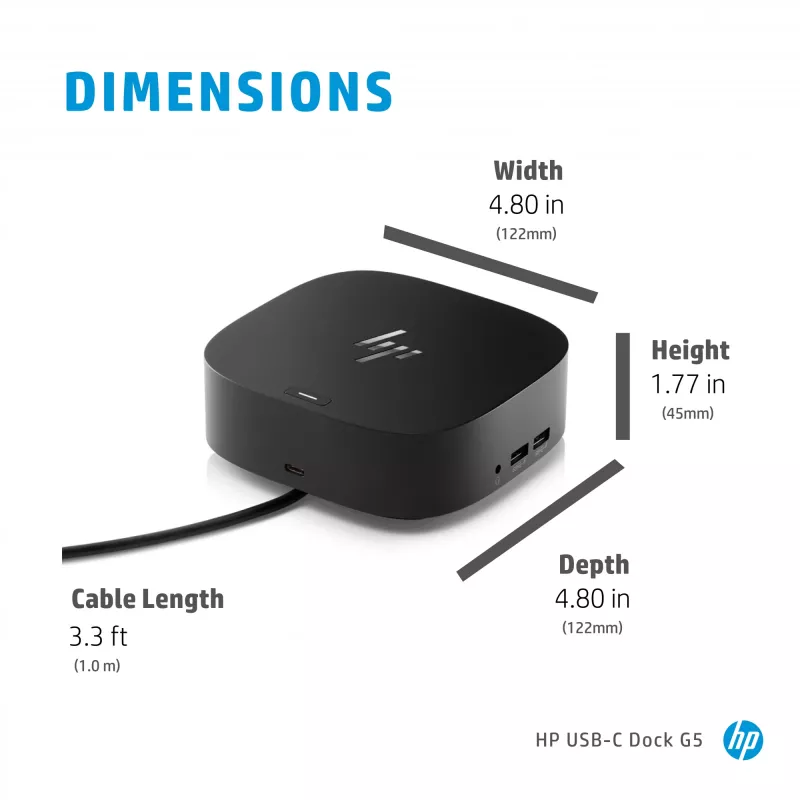 HP USB-C Dock G5, USB 3.2 Gen 1 Type-C dokų stotelė, juoda