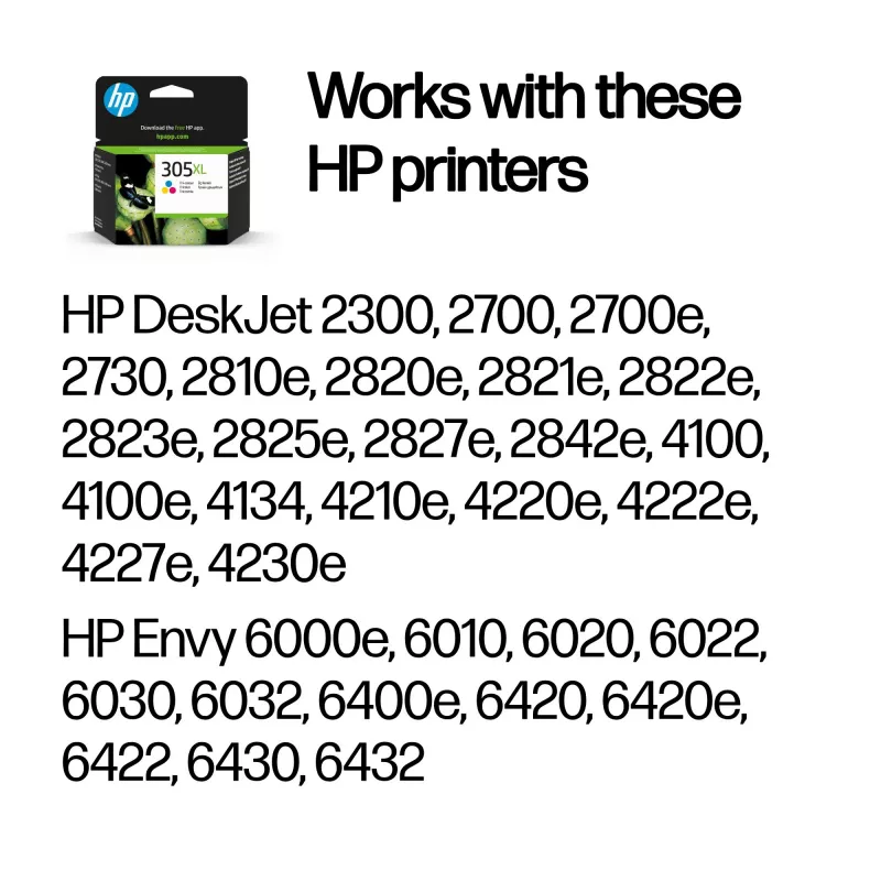 HP 305XL didelės talpos originali rašalo kasetė, ciangentinė, purpurinė, geltona, 1 vnt., 200 puslapių