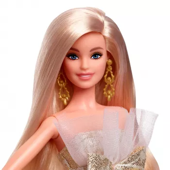Barbie Signature 2025 Šventinė Kolekcinė Lėlė, Blondinė su Sidabrine ir Auksine Suknele