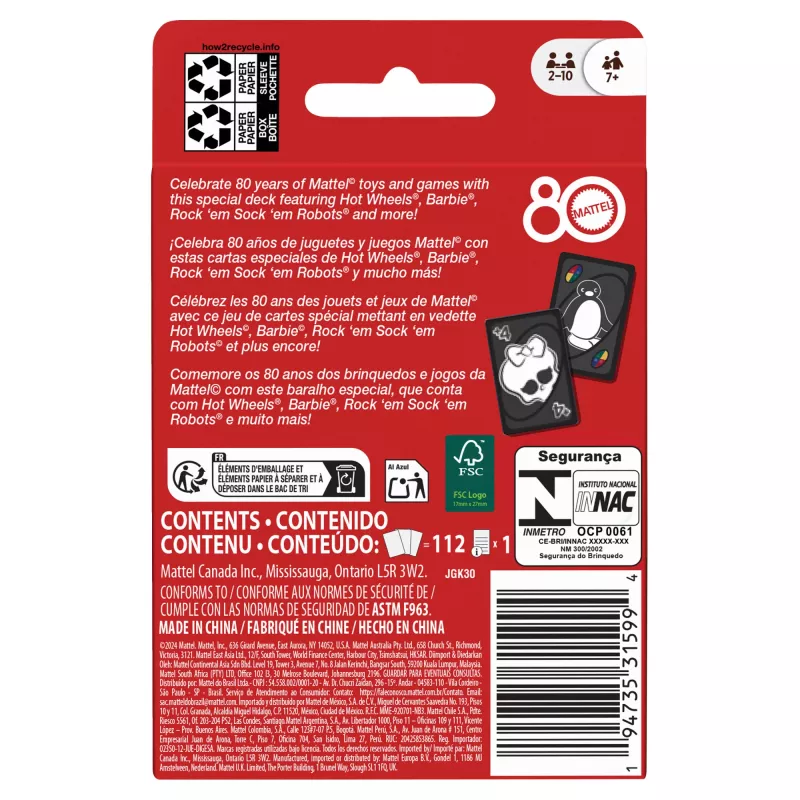Kortų žaidimas UNO Mattel 80th Ruby Red