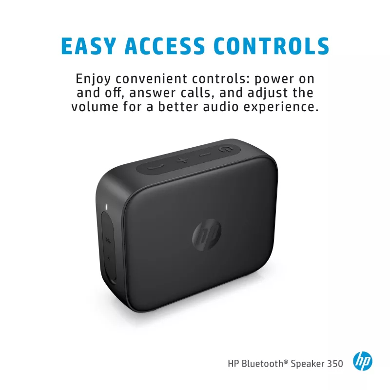HP Black Bluetooth Speaker 350, belaidis, USB Type-C, monofoninis nešiojamasis garsiakalbis, juodas, stačiakampis, mygtukai