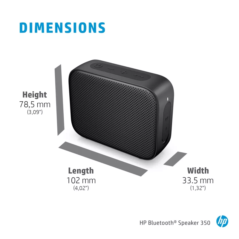 HP Black Bluetooth Speaker 350, belaidis, USB Type-C, monofoninis nešiojamasis garsiakalbis, juodas, stačiakampis, mygtukai