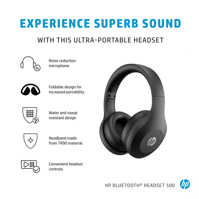 HP Bluetooth ausinės 500, belaidės, 220 g, ausinės, juodos