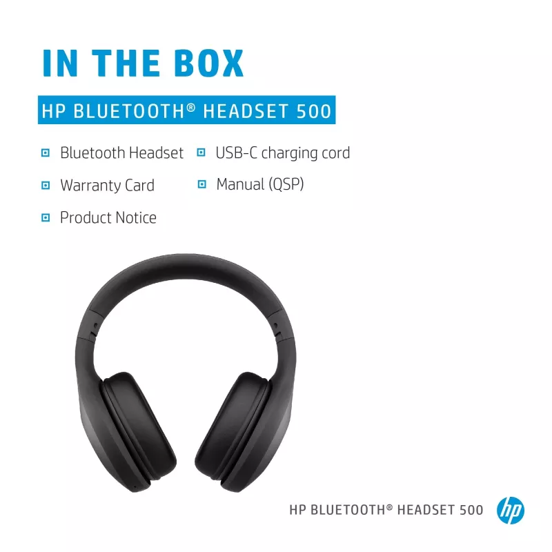 HP Bluetooth ausinės 500, belaidės, 220 g, ausinės, juodos
