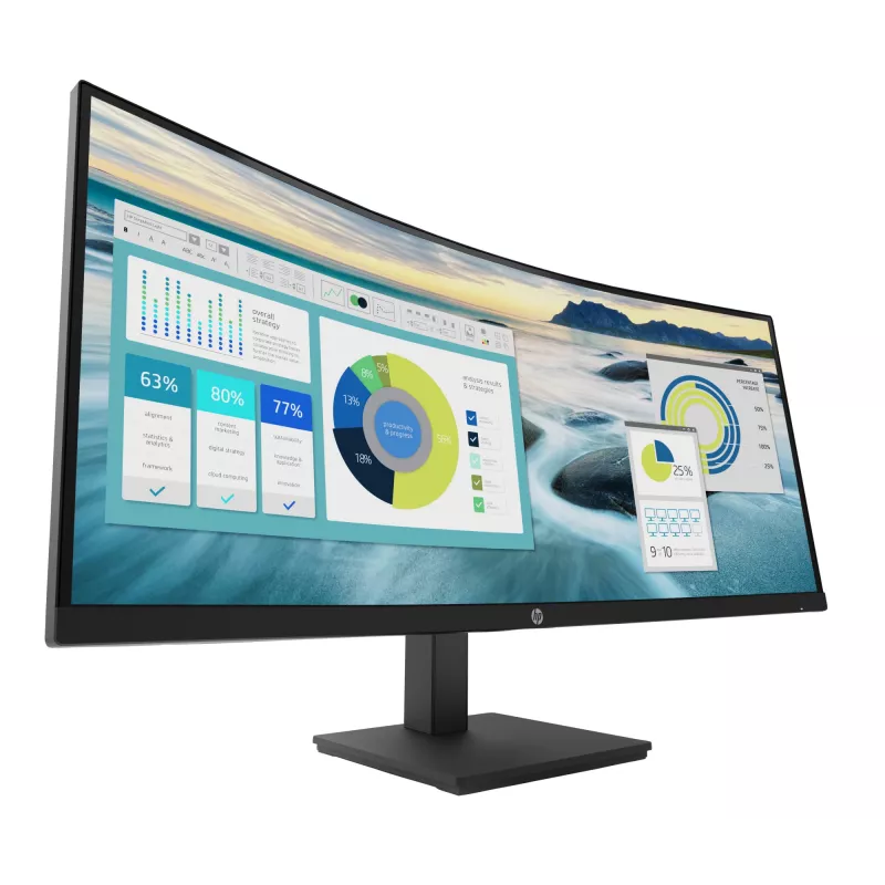 HP P34hc G4 WQHD USB-C lenktas monitorius, 86,4 cm (34 col.), 3440 x 1440 pikselių, Wide Quad HD, LCD, 5 ms, juodas