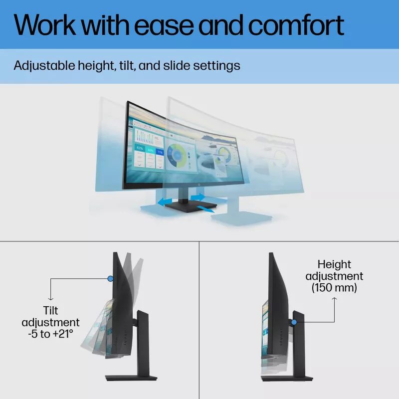 HP P34hc G4 WQHD USB-C lenktas monitorius, 86,4 cm (34 col.), 3440 x 1440 pikselių, Wide Quad HD, LCD, 5 ms, juodas
