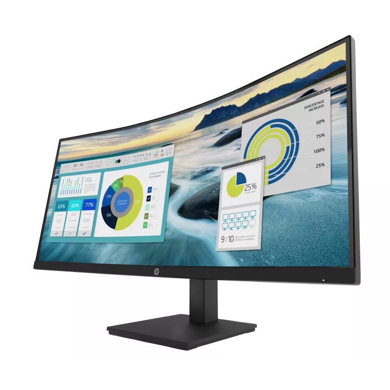 HP P34hc G4 WQHD USB-C lenktas monitorius, 86,4 cm (34 col.), 3440 x 1440 pikselių, Wide Quad HD, LCD, 5 ms, juodas