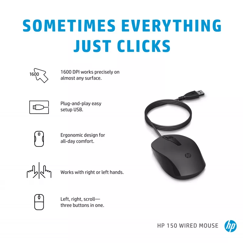 Pelė HP 150 Wired USB Type-A