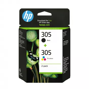 HP 305 2 vnt. rinkinys Tri-spalvotas/Juodas originalios kasetės, Juoda, Žydra, Purpurinė, Geltona, Dažų pagrindu, Pigmentų pagrindu, 2 vnt., 120 puslapių, 100 puslapių