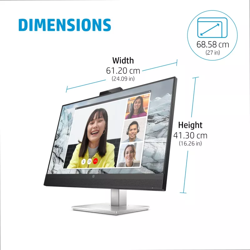 HP E27m G4 QHD USB-C konferencinis monitorius, 68,6 cm (27 colių), 2560 x 1440 pikselių, Quad HD, LCD, 5 ms, juoda, sidabrinė