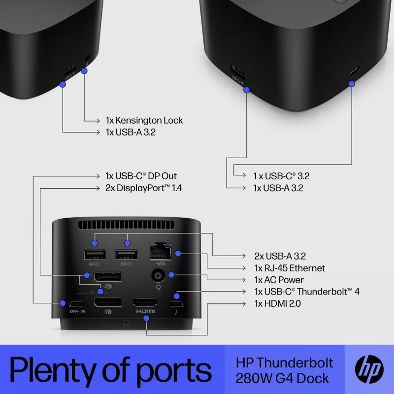 HP Thunderbolt Dock 280W G4 belaidžio ryšio stotelė Thunderbolt 4 juoda