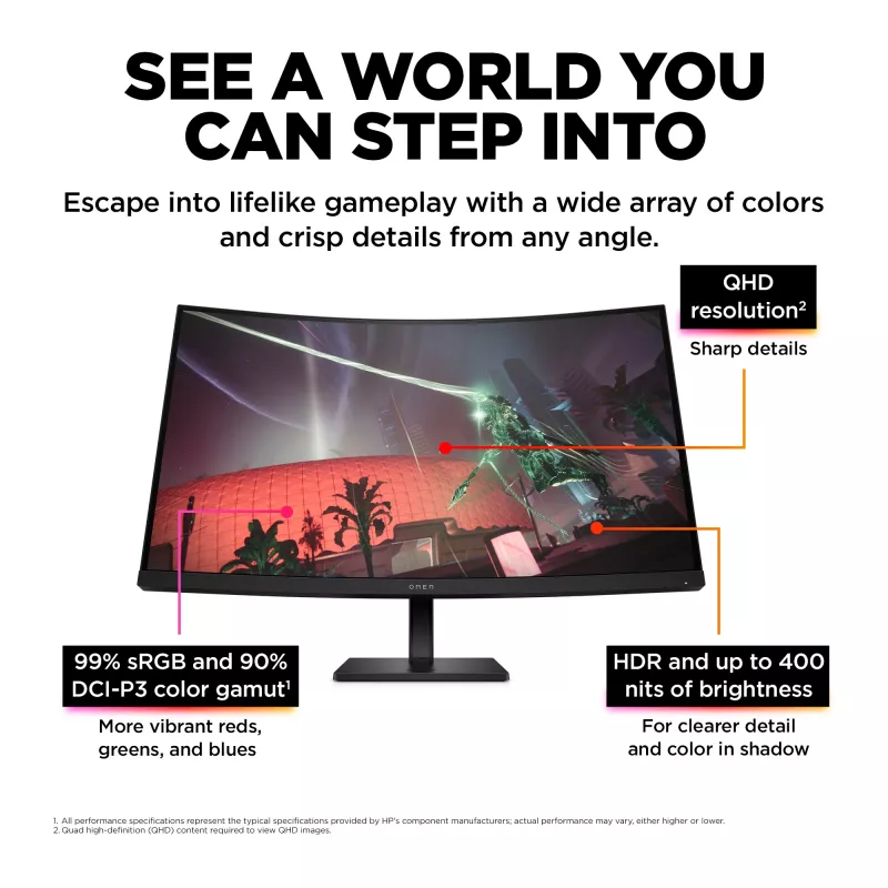 OMEN by HP 31.5 colių QHD 165Hz lenktas žaidimų monitorius - OMEN 32c (atnaujinta prekė)