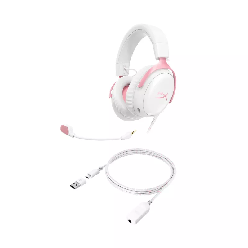 Žaidimų ausinės HyperX Cloud III (baltos/rožinės)