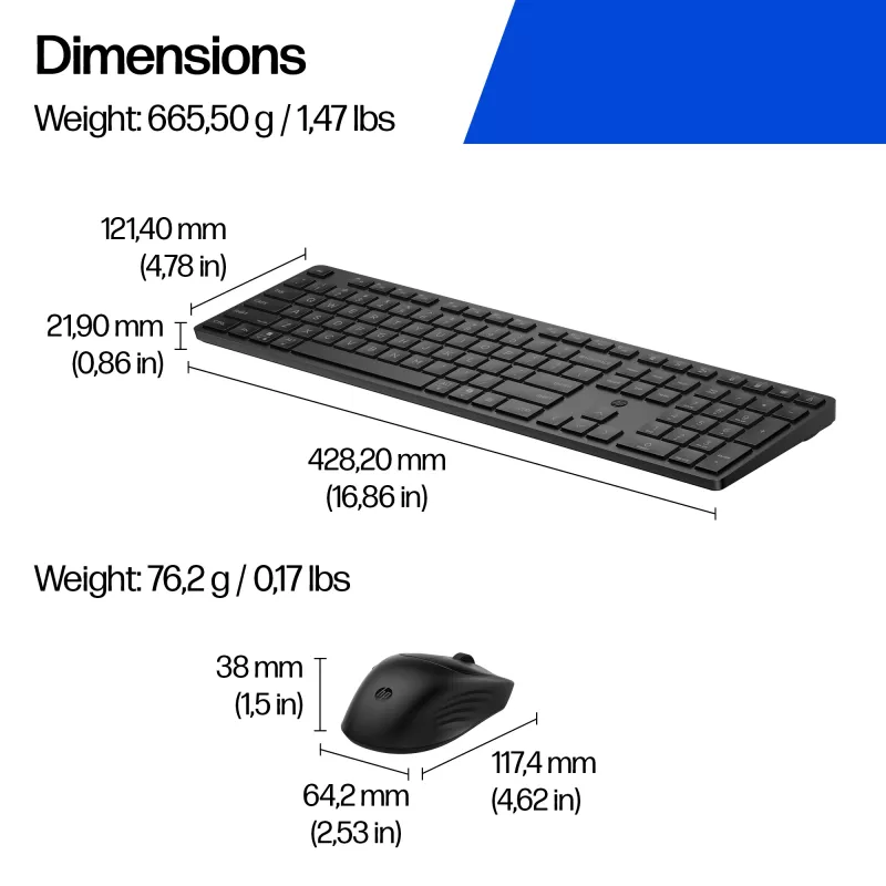 HP Multi-Device Dual-Mode pelių ir klaviatūrų rinkinys 495C, pilno dydžio (100%), belaidis, USB + RF Wireless + Bluetooth, baltas, pelė įtraukta