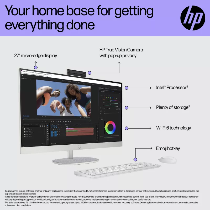 HP All-in-One 27-cr0048na Intel Core i7-1355U 68,6 cm (27 colių) 1920 x 1080 pikselių viskas viename kompiuteris 8 GB DDR4-SDRAM 1 TB SSD Windows 11 Home Wi-Fi 6 (802.11ax) Baltas (atnaujinta prekė)