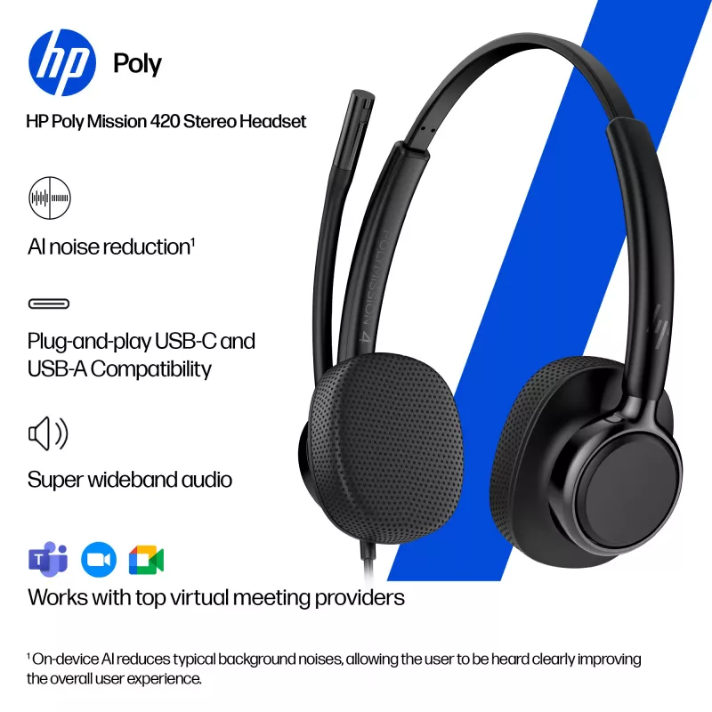 Laidinė ausinė su mikrofonu HP POLY MISSION 415 USB HS CL WW, modelis C01A9AA#AC3