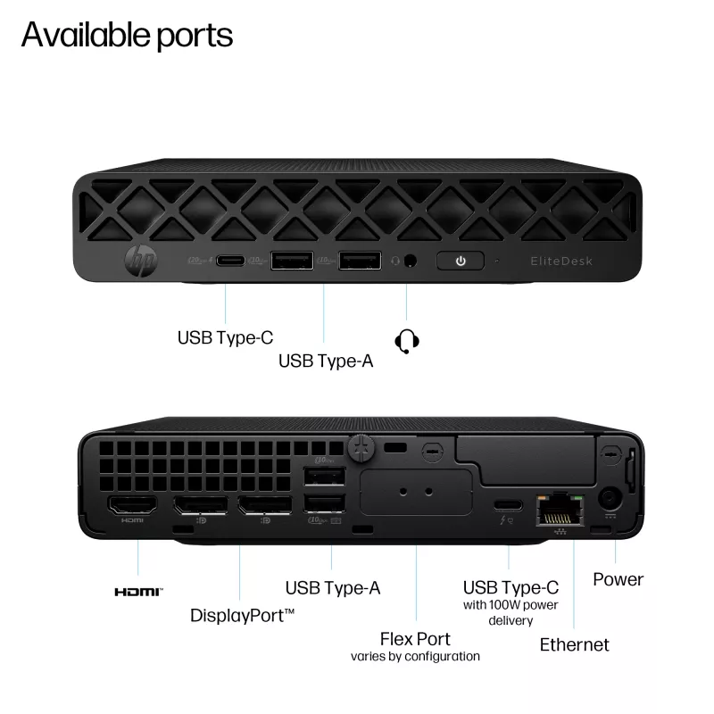 Mini kompiuteris HP EliteDesk 8 Mini G1i AI — Intel Core Ultra 7 265T, 16 GB DDR5, 1 TB SSD, Windows 11 Pro, juodas
