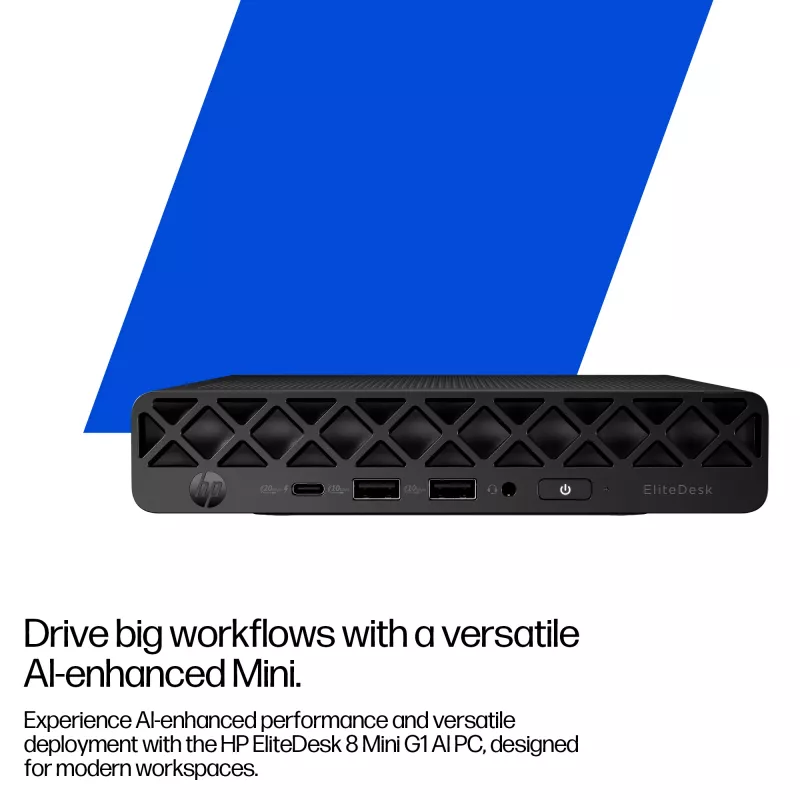 Mini kompiuteris HP EliteDesk 8 Mini G1i AI — Intel Core Ultra 7 265T, 16 GB DDR5, 1 TB SSD, Windows 11 Pro, juodas