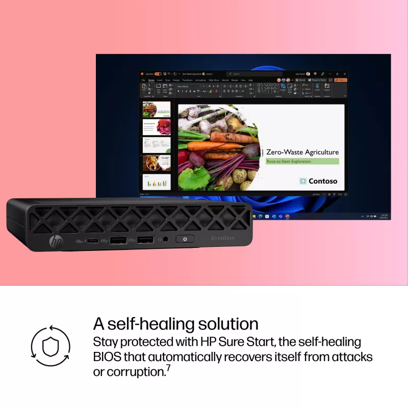 Mini kompiuteris HP EliteDesk 8 Mini G1i AI — Intel Core Ultra 7 265T, 16 GB DDR5, 1 TB SSD, Windows 11 Pro, juodas