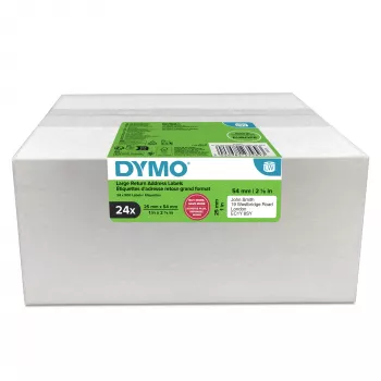 Dymo 2223589 etikečių ritinėliai — balti popieriniai lipdukai 5,4 × 2,5 cm, 500 etikečių/ritinys, 12000 etikečių/pakuotė, FSC