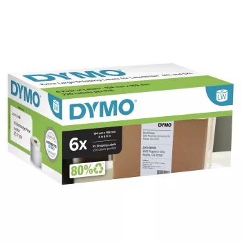 Siuntų etiketės Dymo LabelWriter Extra Large 104×159 mm lipnios 6 ritinių, 1 320 etikečių, skirta LabelWriter 4XL/5XL