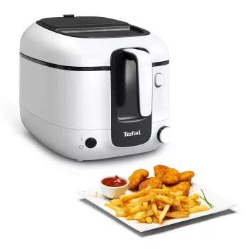 Gruzdintuvė Tefal Super Uno FR3101 – vienkamerė, 1800 W, 1,5 kg maisto talpa, 2,2 L aliejaus, juoda/balta