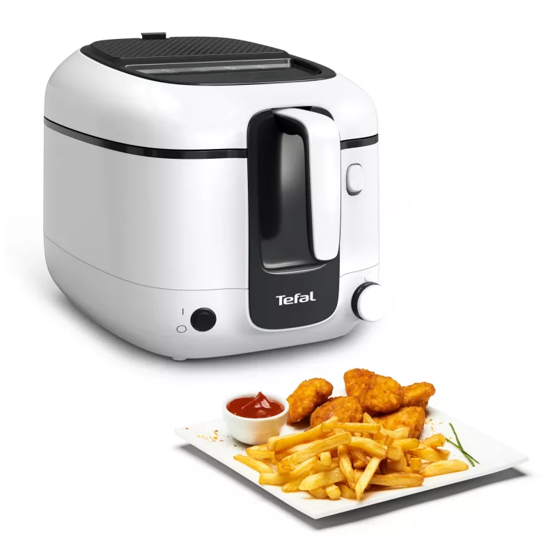 Gruzdintuvė Tefal Super Uno FR3101 – vienkamerė, 1800 W, 1,5 kg maisto talpa, 2,2 L aliejaus, juoda/balta