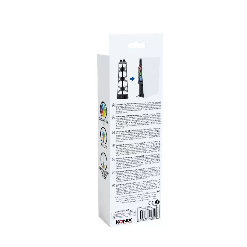 Konix 61889000052 aušinimo ventiliatorius, skirtas PlayStation 5, juodas, laidinis, 3 ventiliatoriai